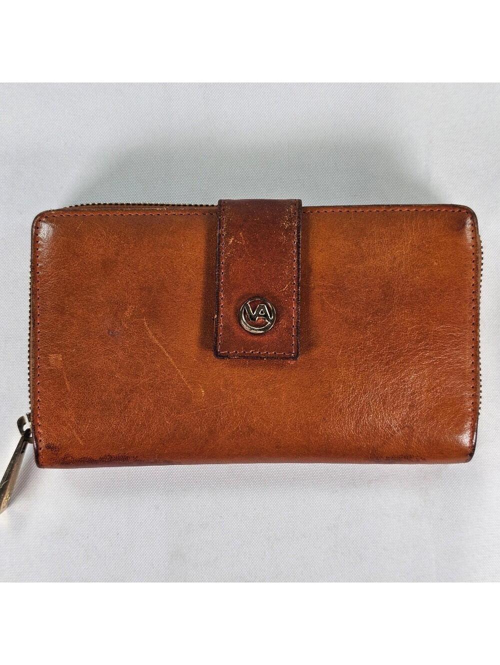 Vtg Valentina Cognac Brown Genuine Leather Continental Wallet Made Italy Bifold